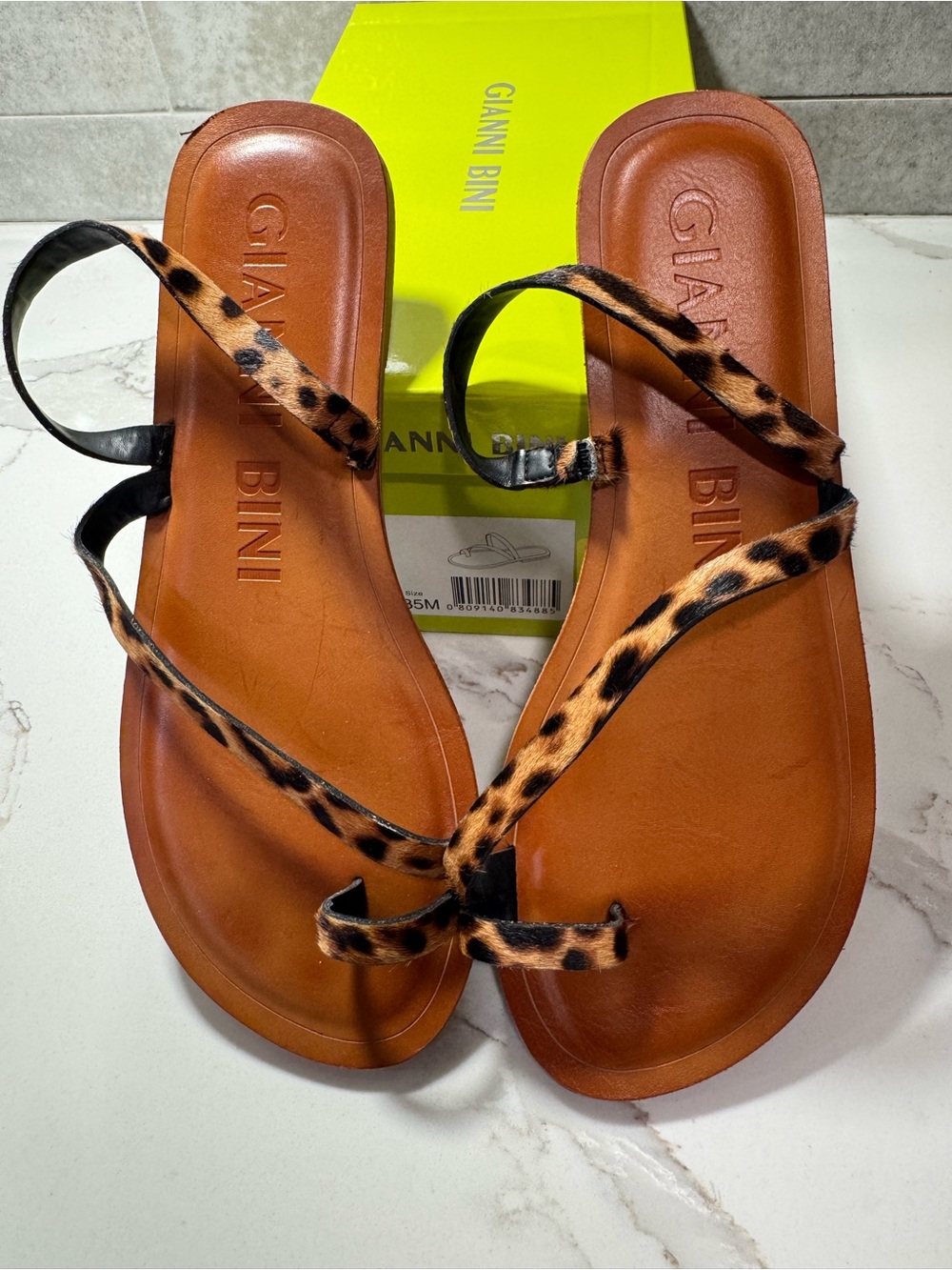 GIANNI BINI Brown Leather Sandals with Leopard-Print Straps - Picture 3 of 7
